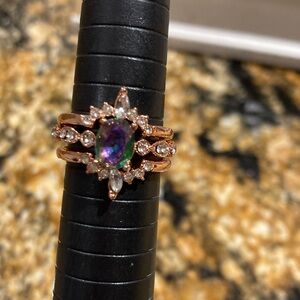 Multicolor Gemstone Ring size 6 set of three rings rose goldtone